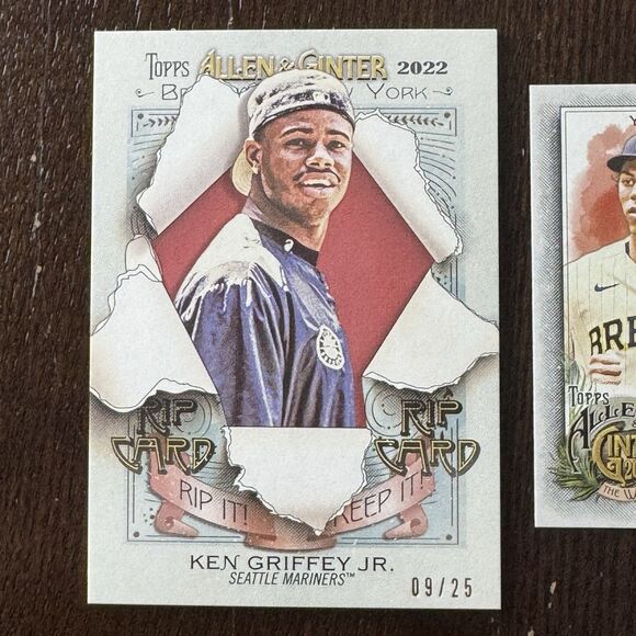 2022 Topps Allen & Ginter Ken Griffey Jr Rip Card /25 Ripped  w Yelich SSP 360 - Picture 3 of 6